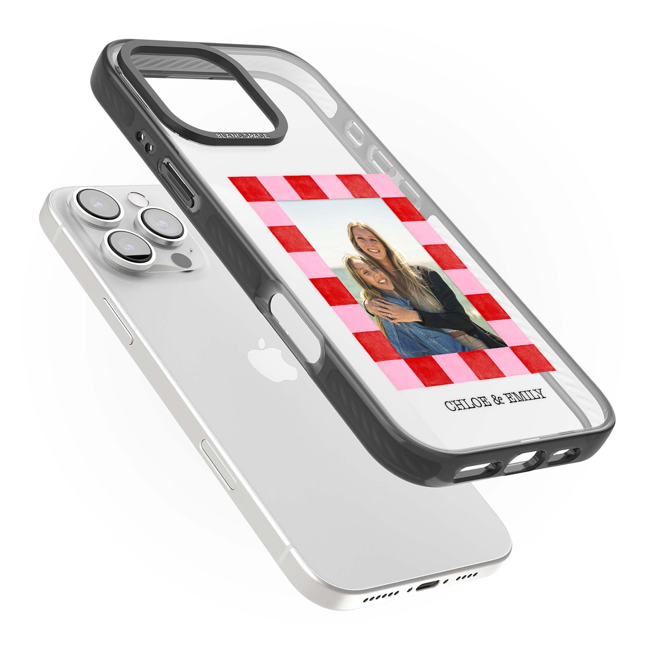 Bubblegum Check Photo for her iPhone case | Black Impact case for iPhone 16 Pro, iPhone 16 Pro Max