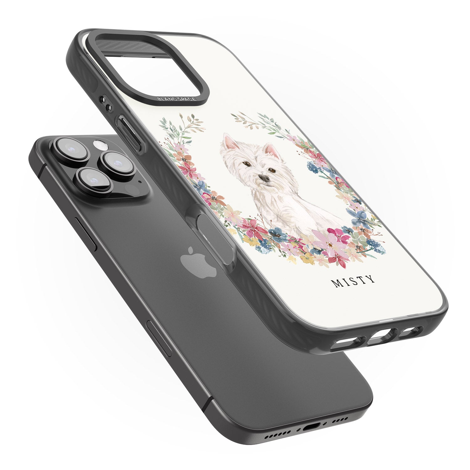 iPhone 16 Pro Max Personalised Westie Watercolour Dog Portrait Black Impact Phone Case
