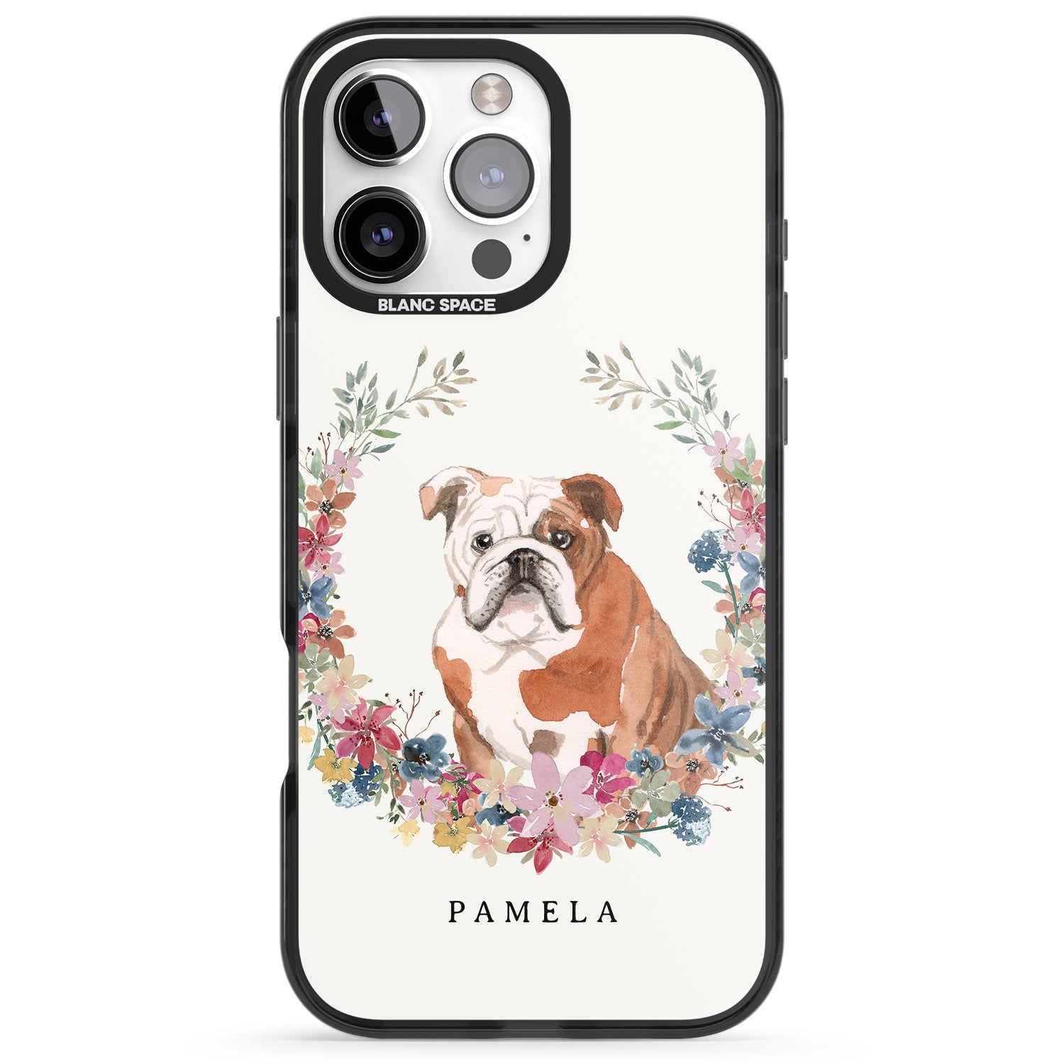 iPhone 16 Pro Max Personalised English Bulldog - Watercolour Dog Portrait Black Impact Phone Case