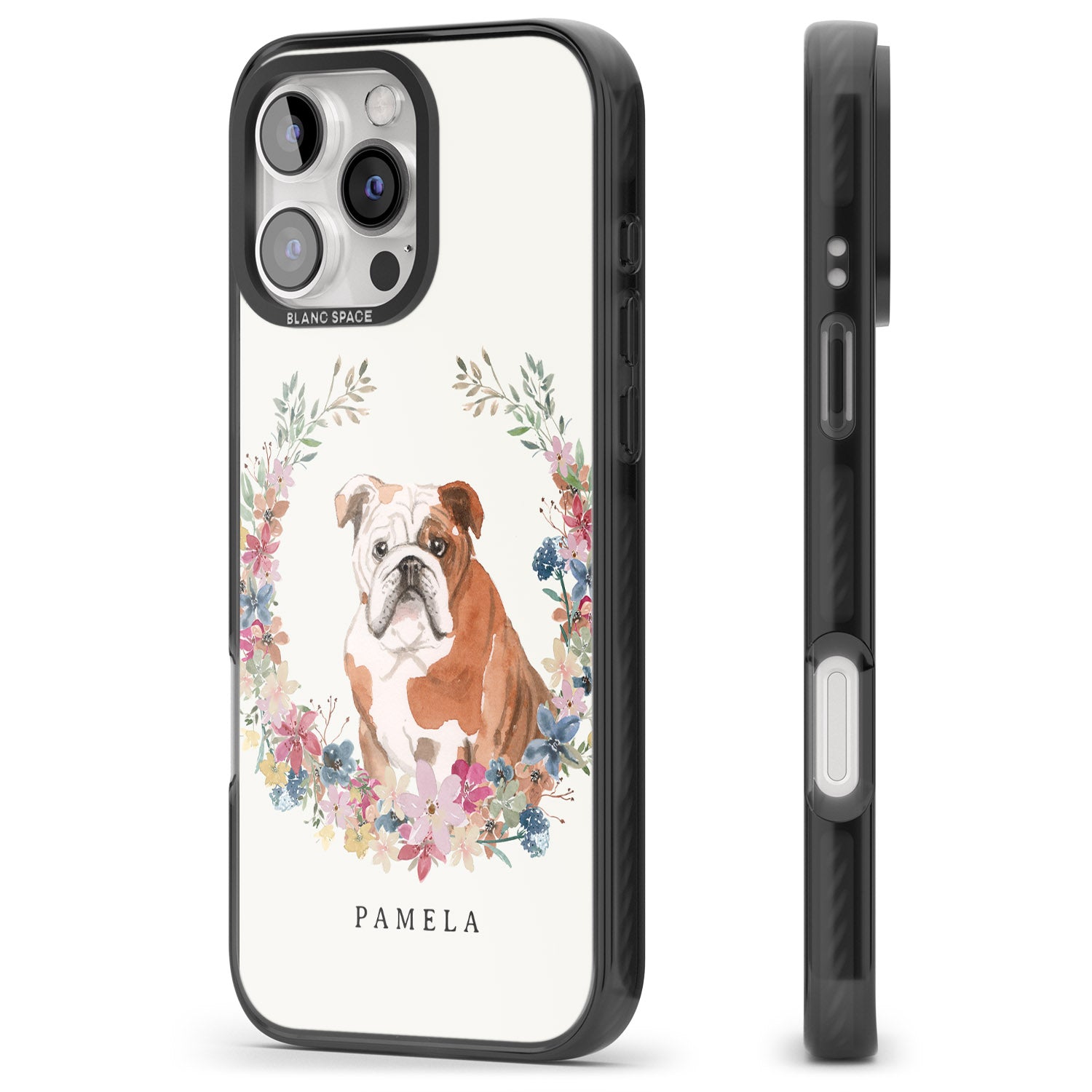 iPhone 16 Pro Max Personalised English Bulldog - Watercolour Dog Portrait Black Impact Phone Case