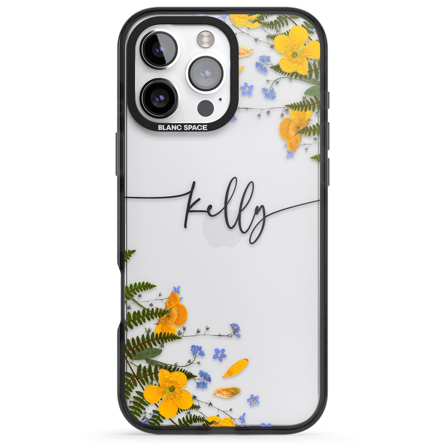 iPhone 16 Pro Max Personalised Ferns & Wildflowers Black Impact Phone Case