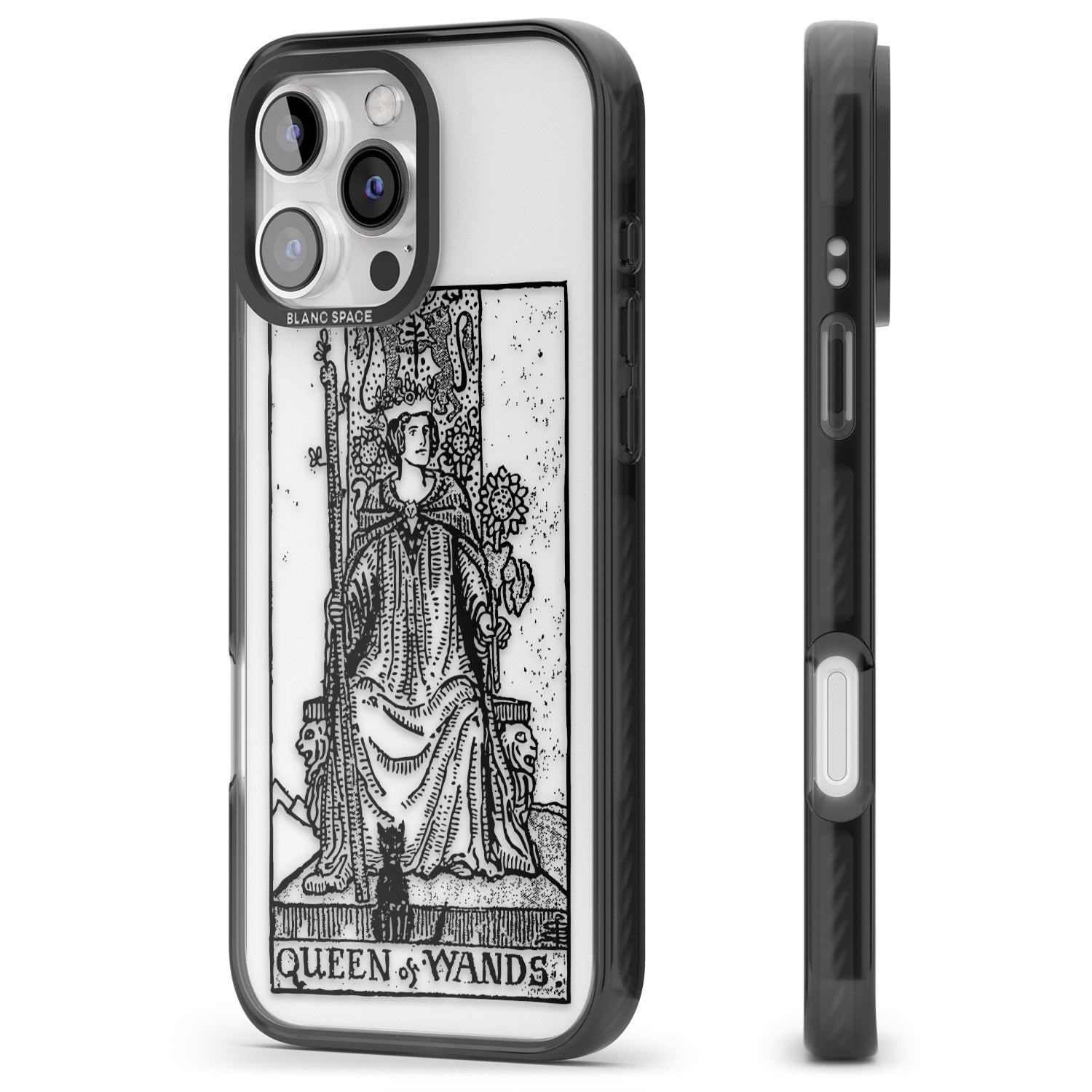 iPhone 16 Pro Max Personalised Queen of Wands Tarot Card - Transparent Black Impact Phone Case