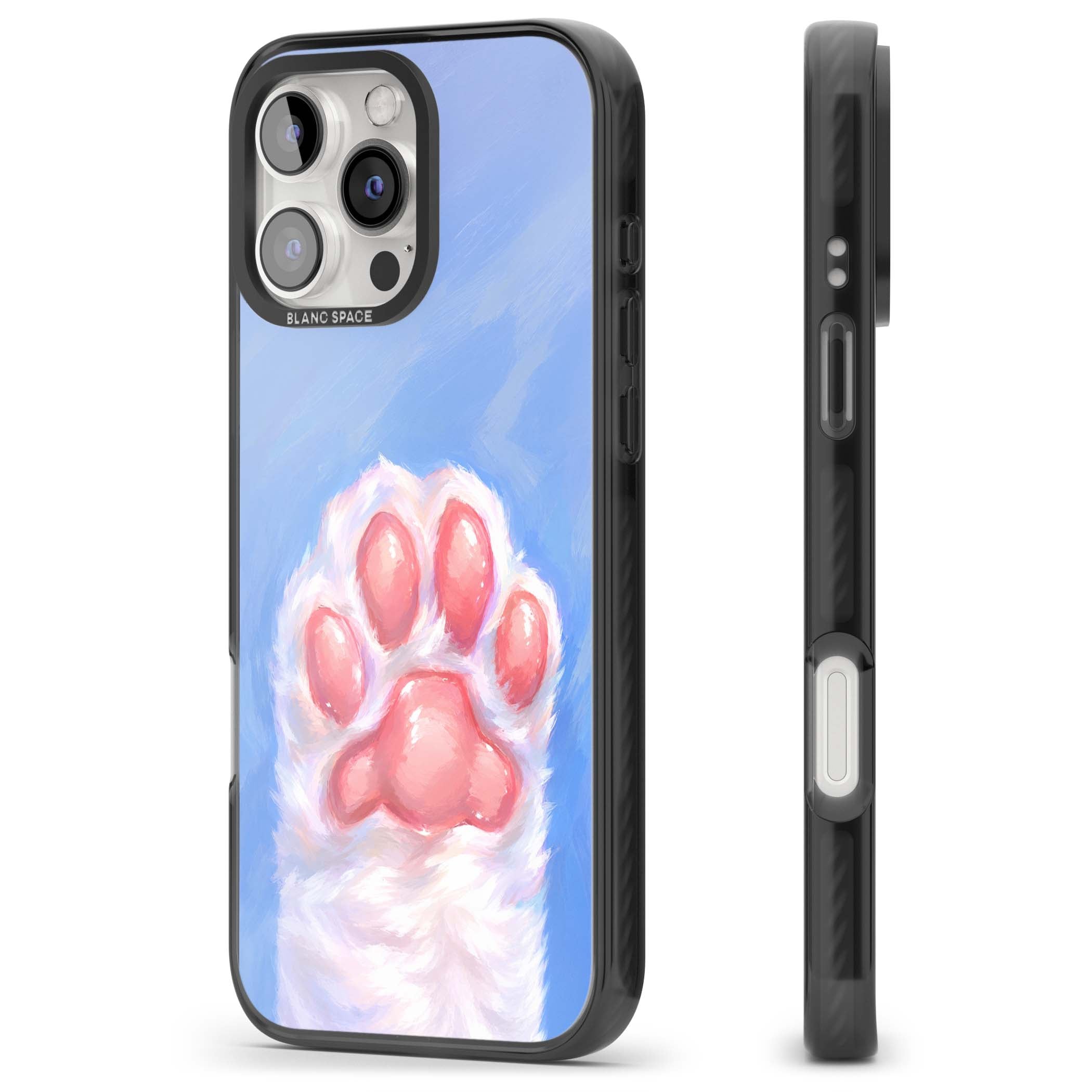 Soft White Paw cute iPhone case | Black Impact case for iPhone 16 Pro, iPhone 16 Pro Max