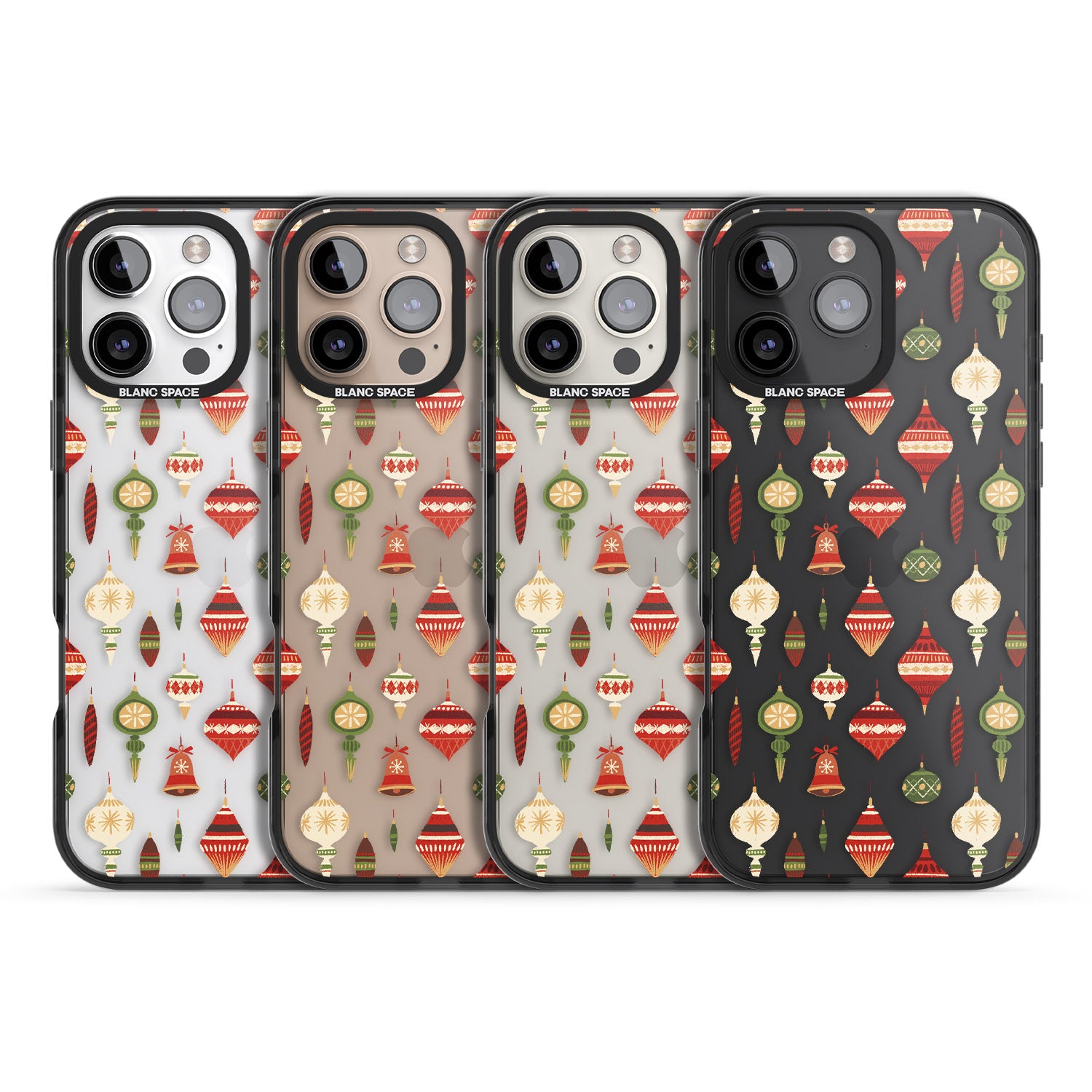 iPhone 16 Pro Max Christmas Baubles Pattern Black Impact Phone Case