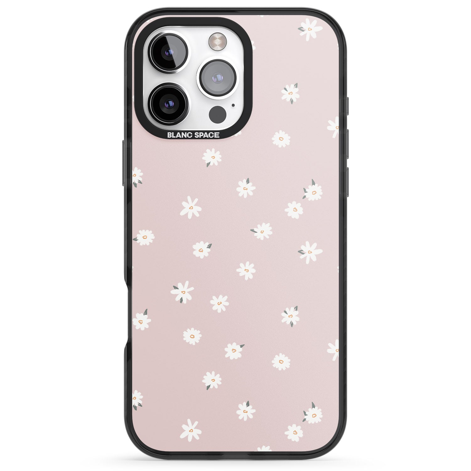 iPhone 16 Pro Max Painted Daises on Pink Black Impact Phone Case