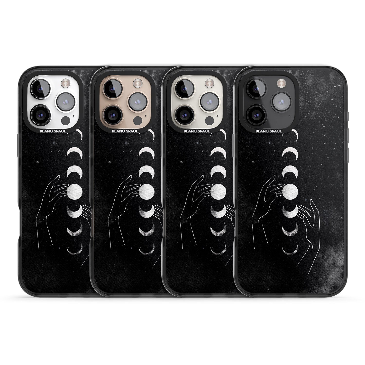 iPhone 16 Pro Max Moon Phases and Hands Black Impact Phone Case