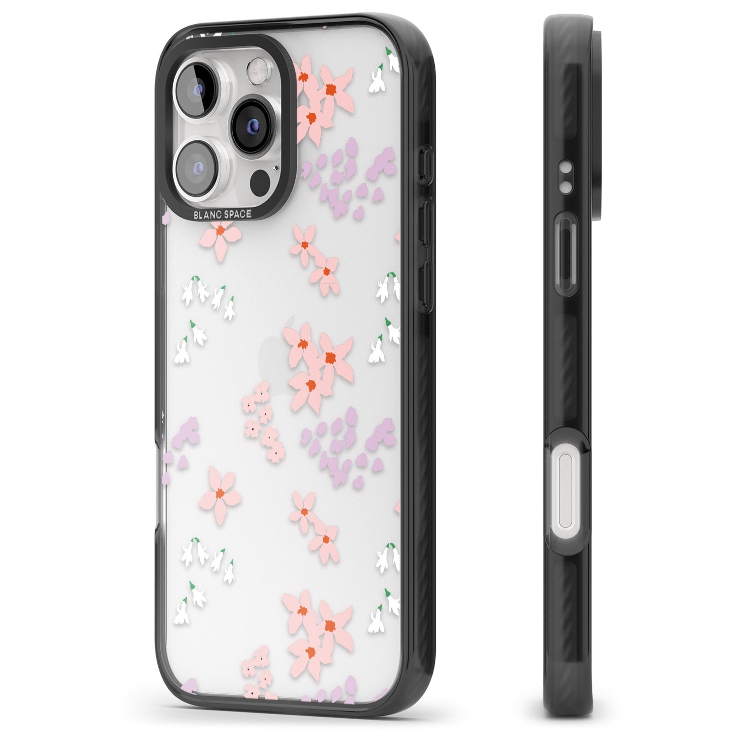 iPhone 16 Pro Max Pink & Purple Flower Mix: Clear Black Impact Phone Case