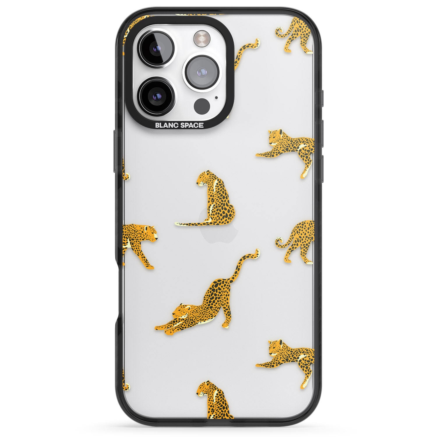iPhone 16 Pro Max Clear Jaguar Jungle Cat Pattern Black Impact Phone Case