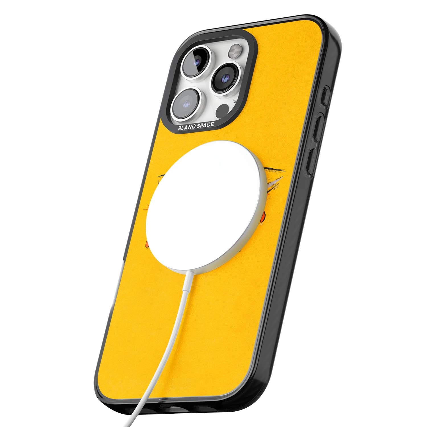 Yellow Tearful Eyes indie iPhone case featuring hand-drawn crying eyes with orange tears on a yellow background | Black Impact Magsafe case for iPhone 16 Pro, iPhone 16 Pro Max