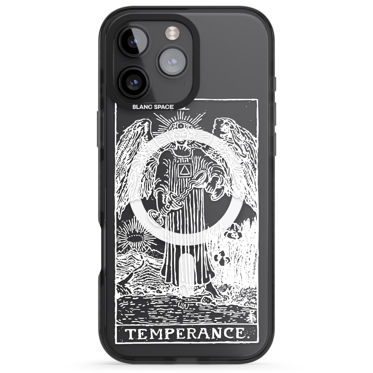iPhone 16 Pro Max Personalised Temperance Tarot Card - White Transparent Black Impact Phone Case