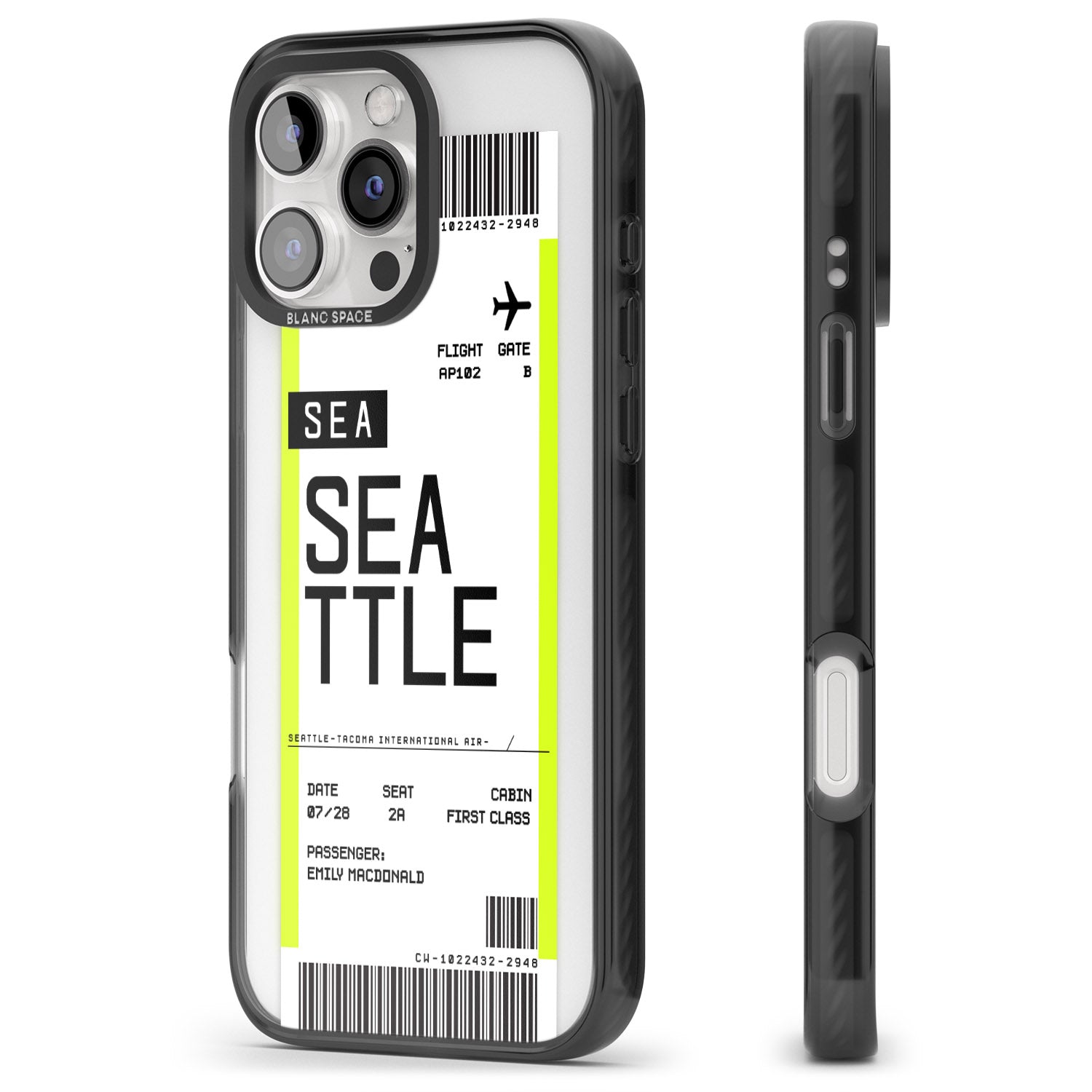 iPhone 16 Pro Max Personalised Seattle Boarding Pass Black Impact Phone Case