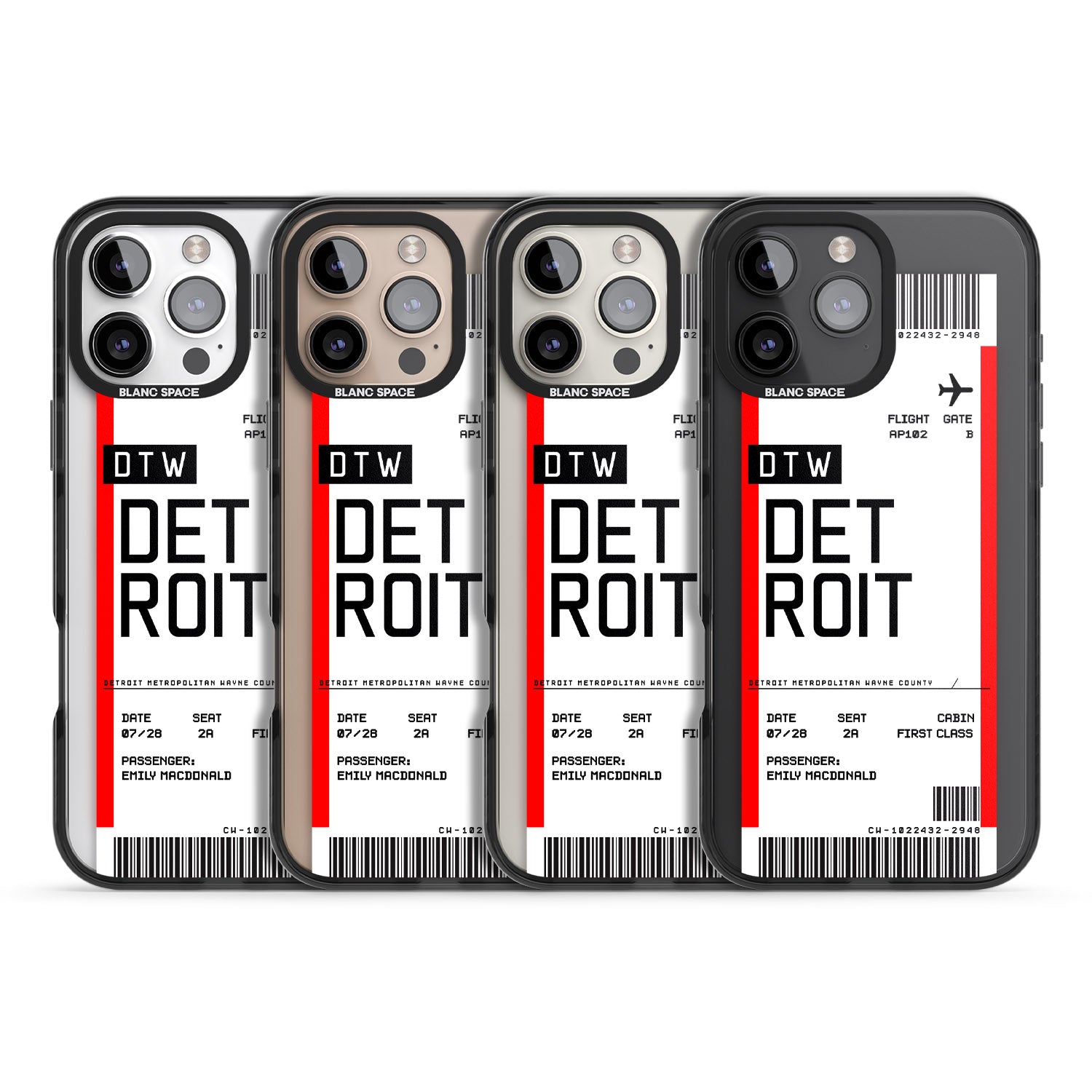 iPhone 16 Pro Max Personalised Detroit Boarding Pass Black Impact Phone Case