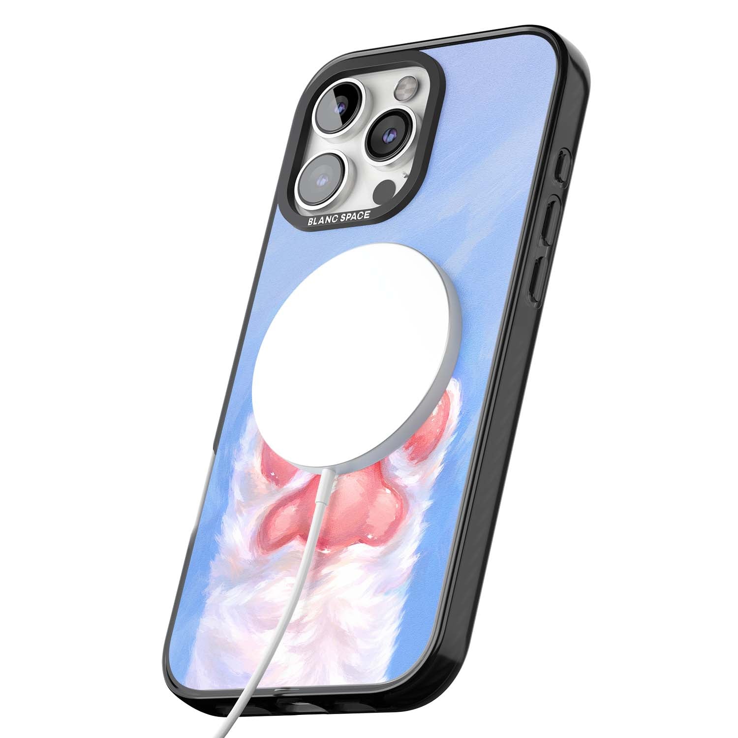 Soft White Paw cute iPhone case | Black Impact Magsafe case for iPhone 16 Pro, iPhone 16 Pro Max