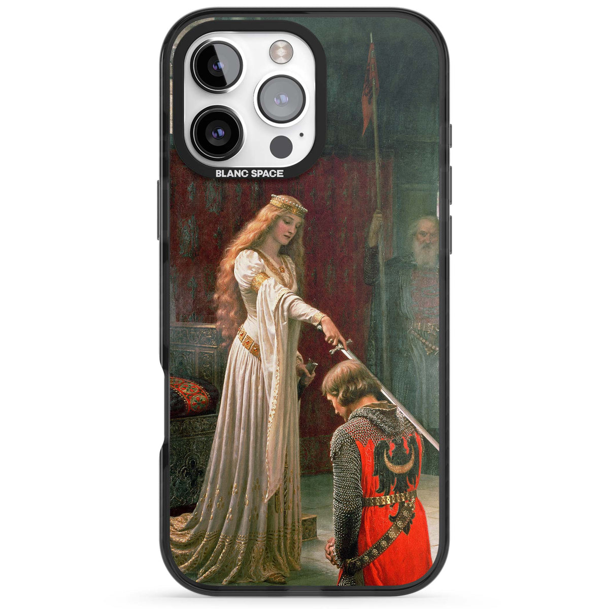 The Accolade renaissance art iPhone case featuring Edmund Blair Leighton's painting of a queen knighting a kneeling knight | Black Impact Magsafe case for iPhone 16 Pro, iPhone 16 Pro Max