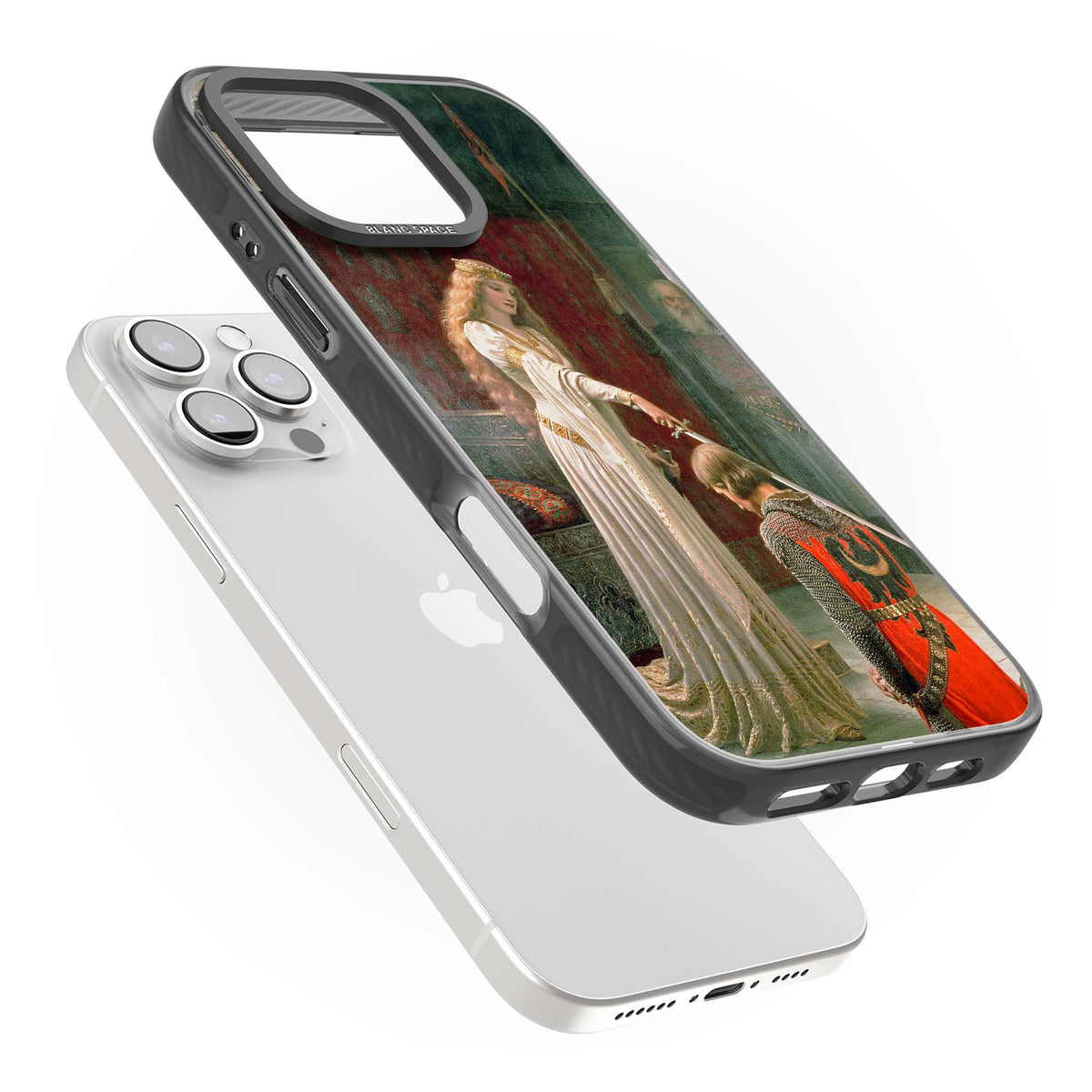 The Accolade renaissance art iPhone case featuring Edmund Blair Leighton's painting of a queen knighting a kneeling knight | Black Impact Magsafe case for iPhone 16 Pro, iPhone 16 Pro Max