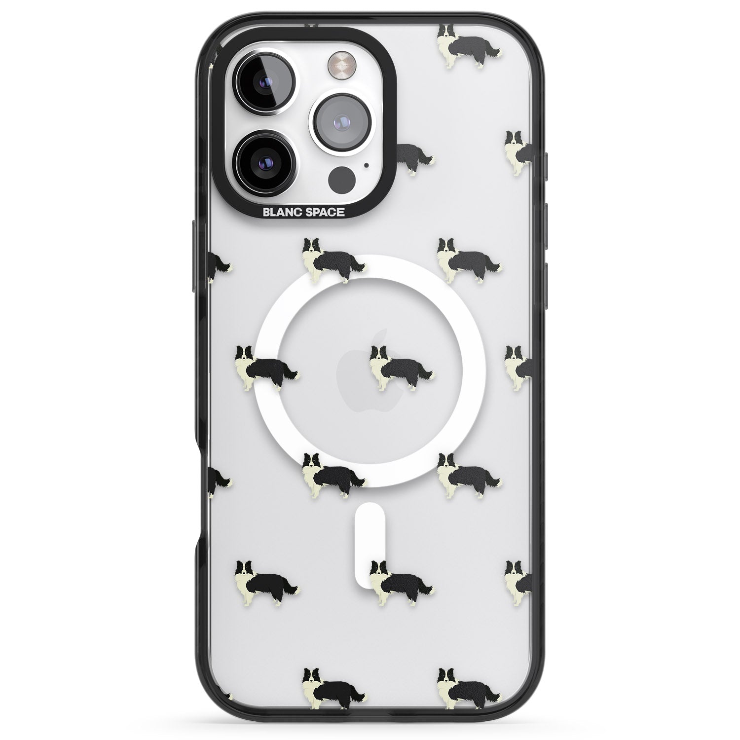 iPhone 16 Pro Max Border Collie Dog Pattern Clear Black Impact Phone Case