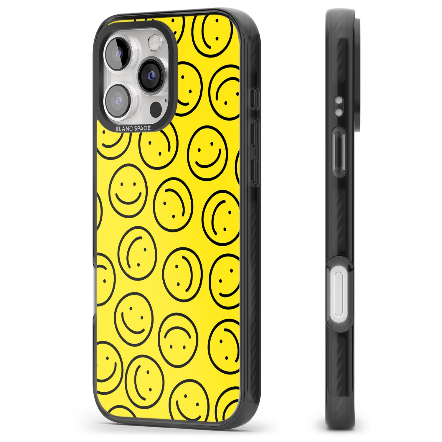 iPhone 16 Pro Max Happy Face Pattern Black Impact Phone Case