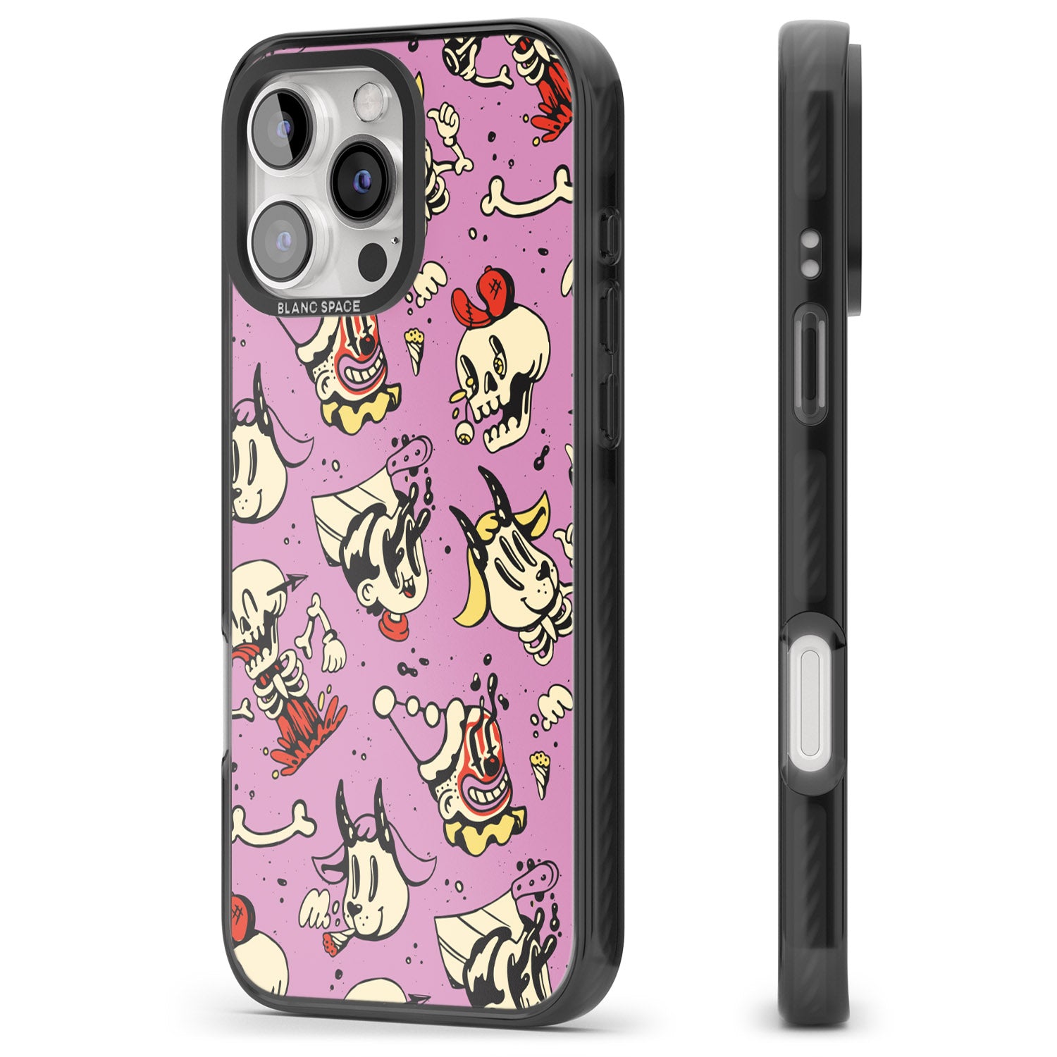 iPhone 16 Pro Max Purple Retro Halloween Pattern Black Impact Phone Case