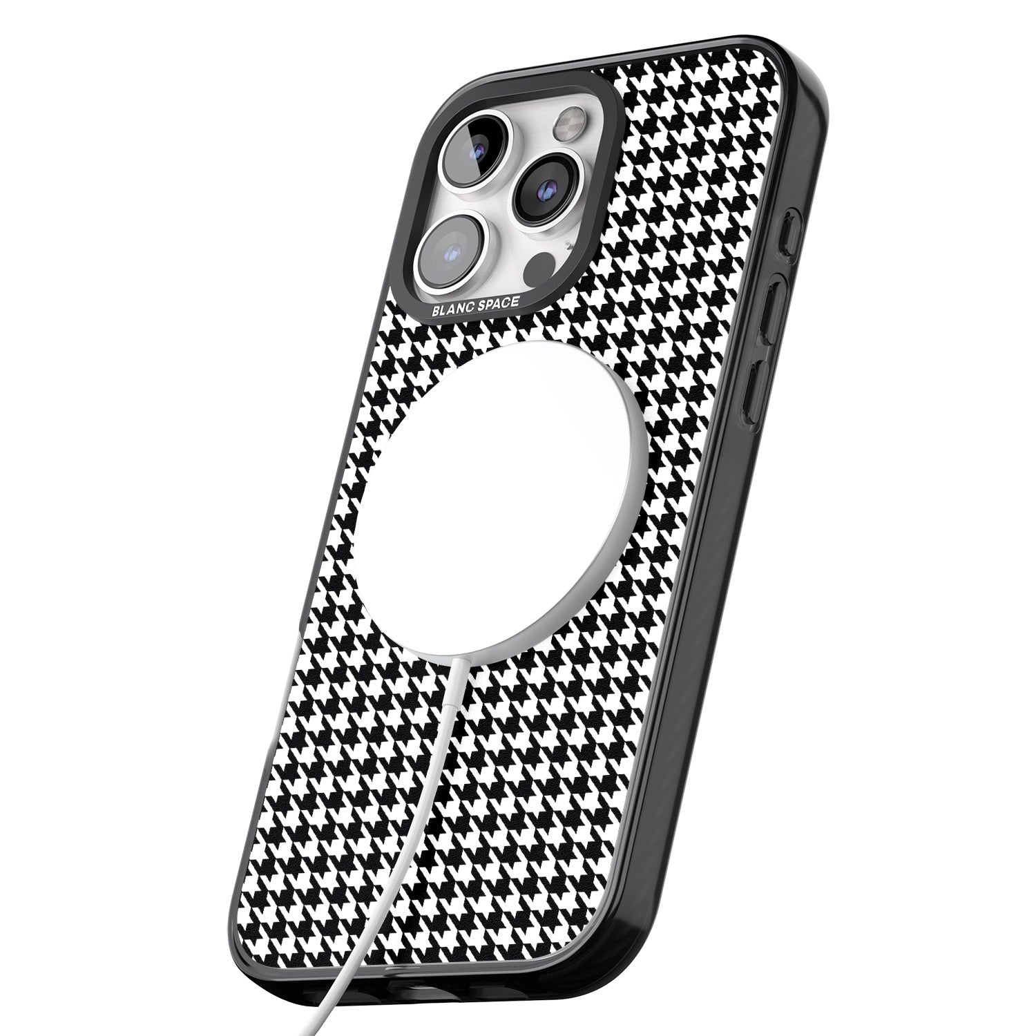 iPhone 16 Pro Max Black Houndstooth Pattern Black Impact Phone Case