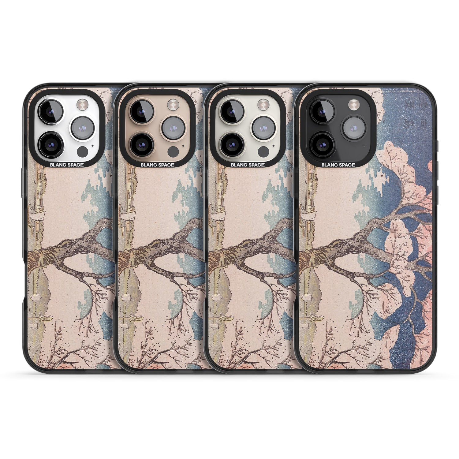iPhone 16 Pro Max Vintage Japanese Illustrations Cherry Tree Black Impact Phone Case