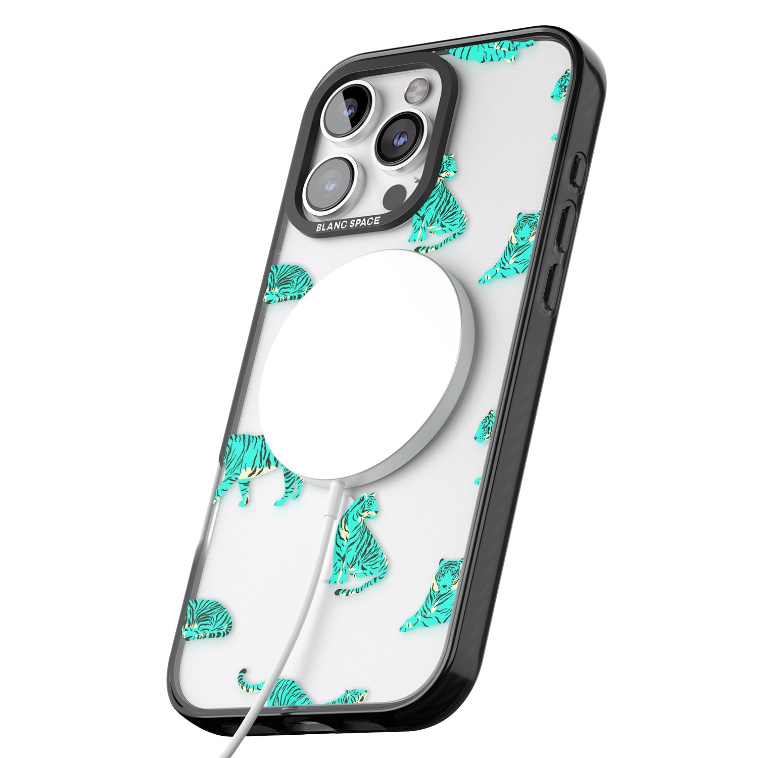 iPhone 16 Pro Max Turquoise Tiger Jungle Cat Pattern Black Impact Phone Case