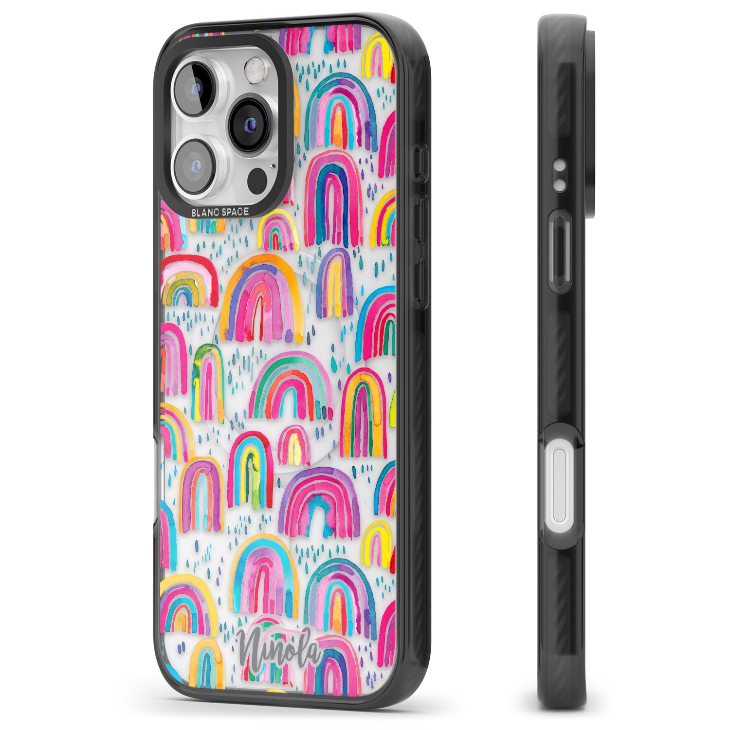 iPhone 16 Pro Max Cute Watercolor Rainbows Black Impact Phone Case