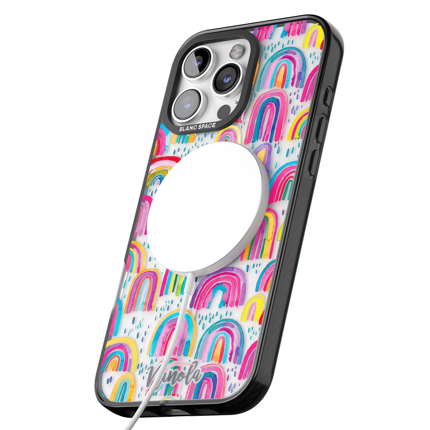 iPhone 16 Pro Max Cute Watercolor Rainbows Black Impact Phone Case