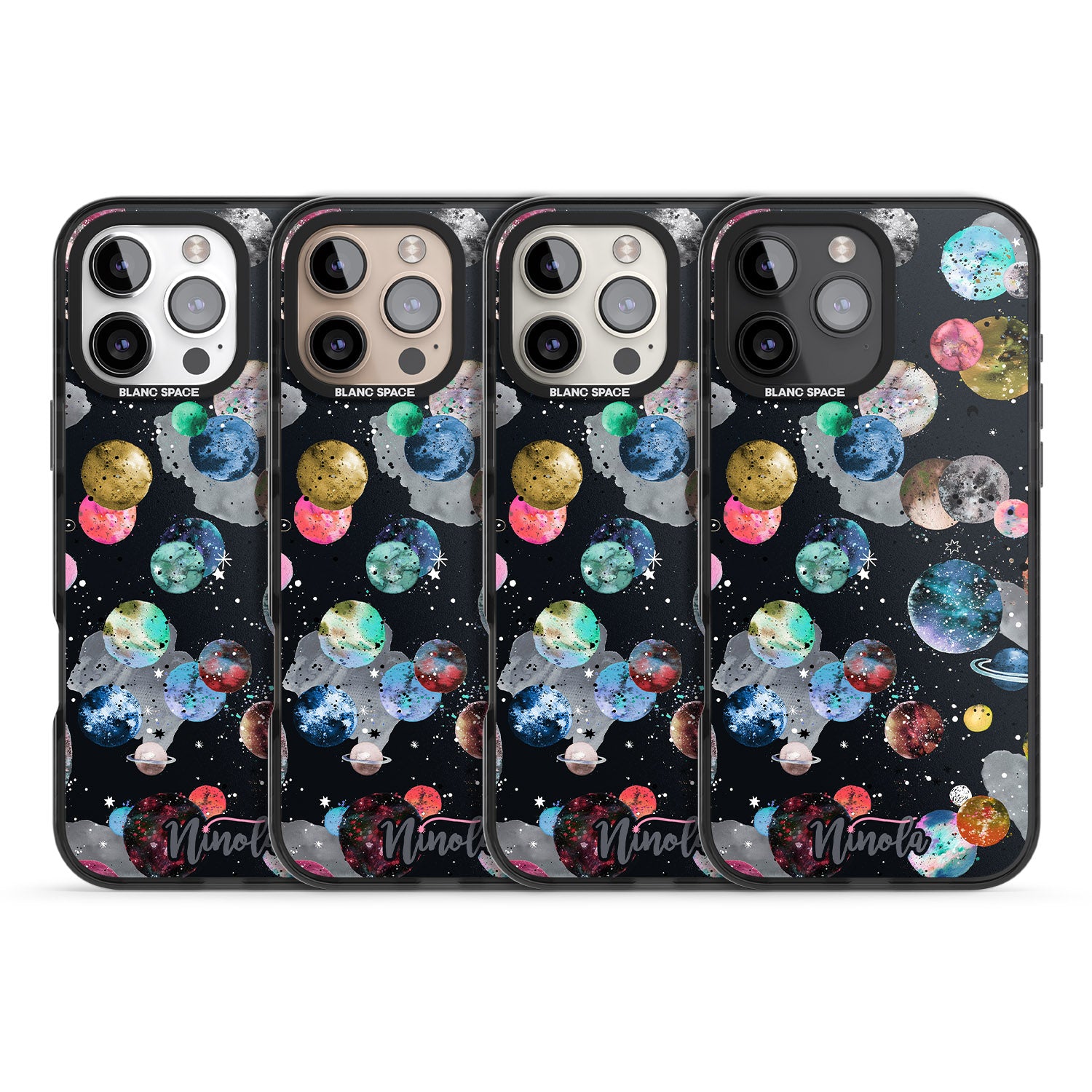 iPhone 16 Pro Max Space Planets Black Impact Phone Case