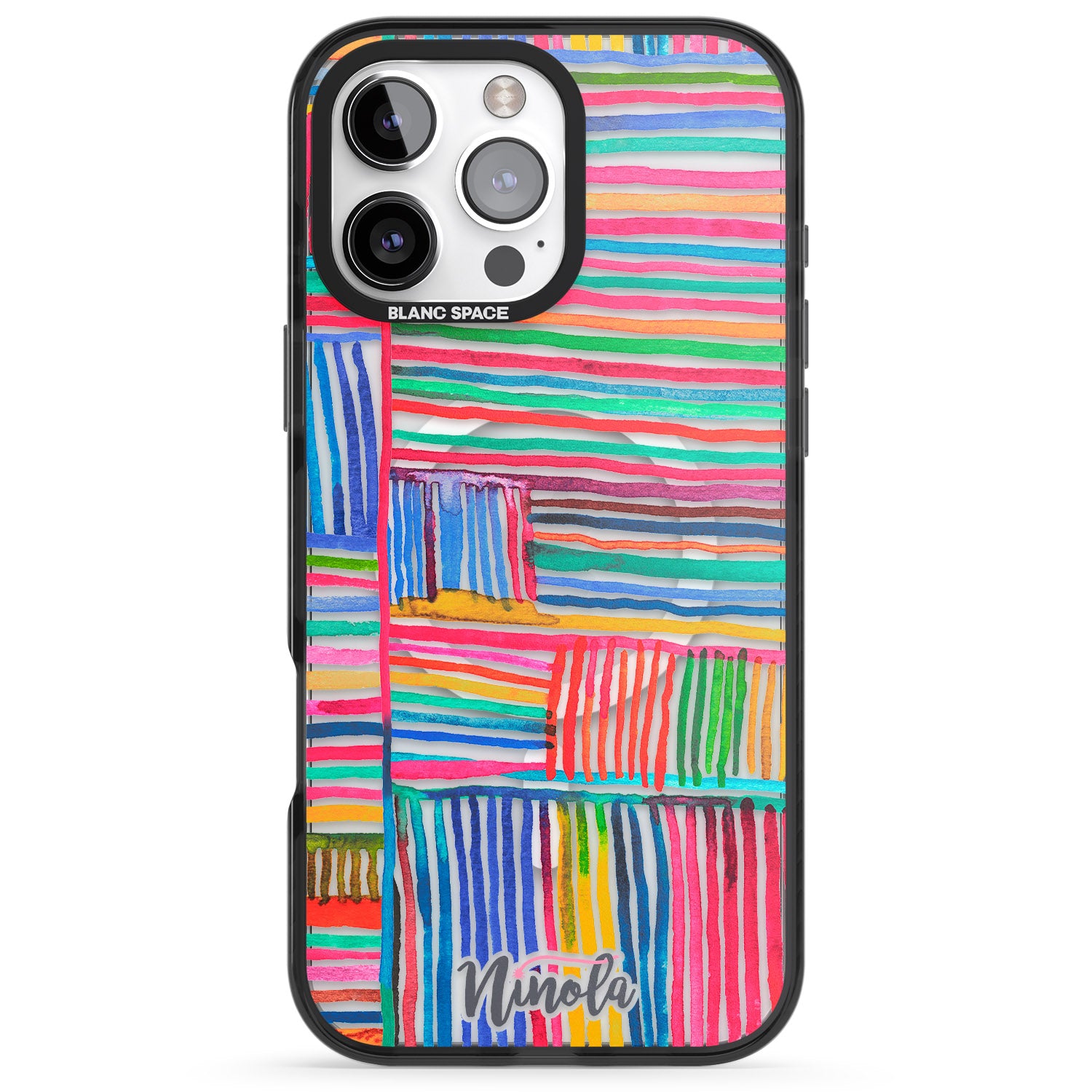 iPhone 16 Pro Max Watercolor Relaxing Lines Black Impact Phone Case