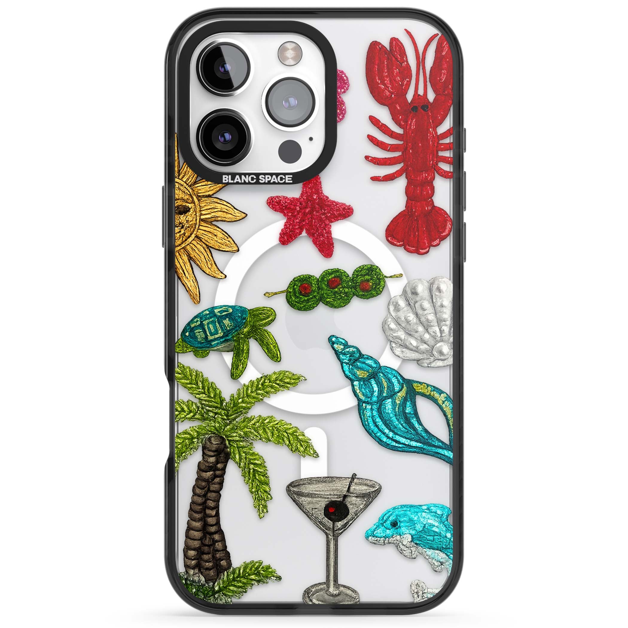 Painted Coastal Pattern coastal iPhone case | Black Impact Magsafe case for iPhone 16 Pro, iPhone 16 Pro Max