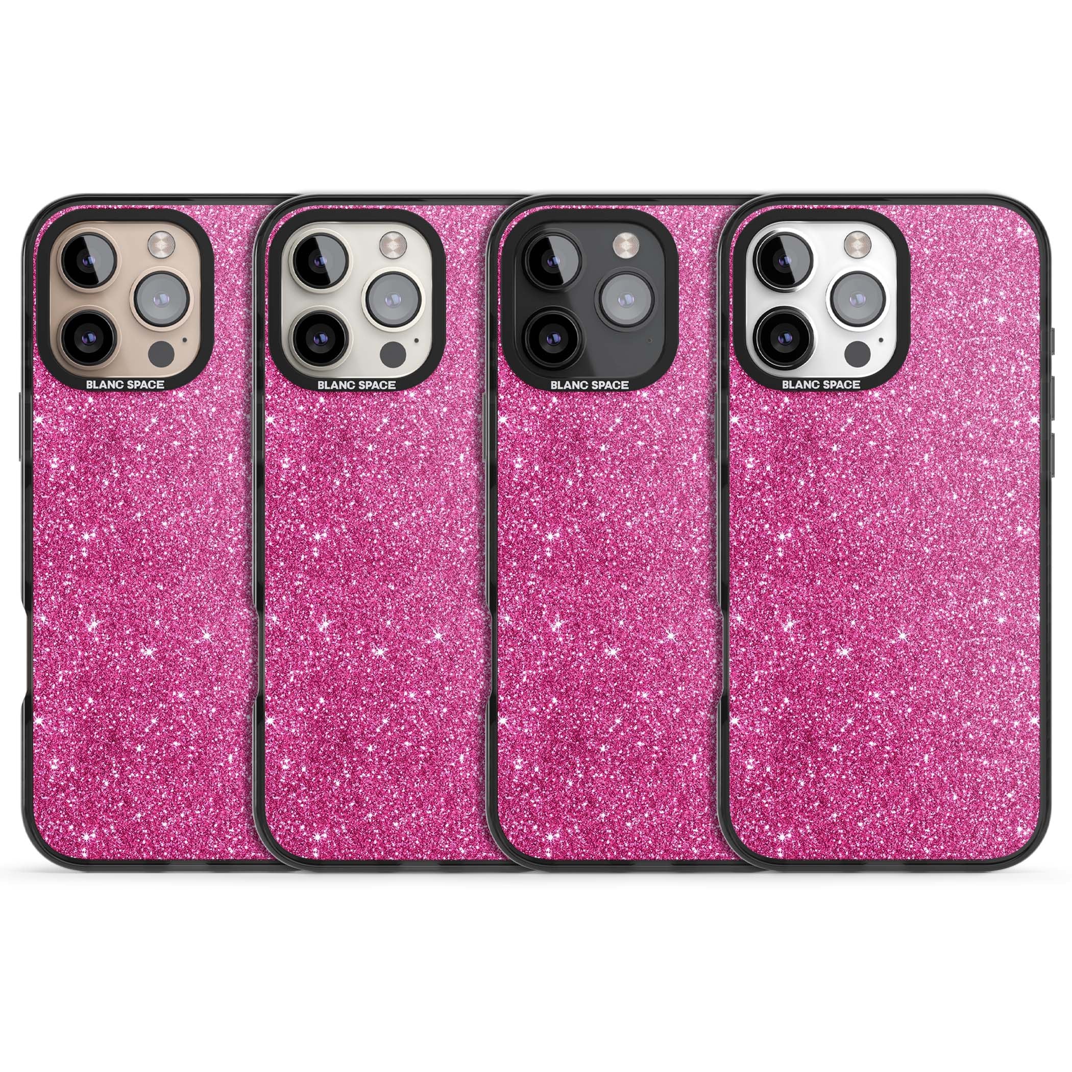 Pink Glitter Y2K iPhone case featuring hot pink glitter wallpaper with sparkle shimmer effect | Black Impact Magsafe case for iPhone 16 Pro, iPhone 16 Pro Max