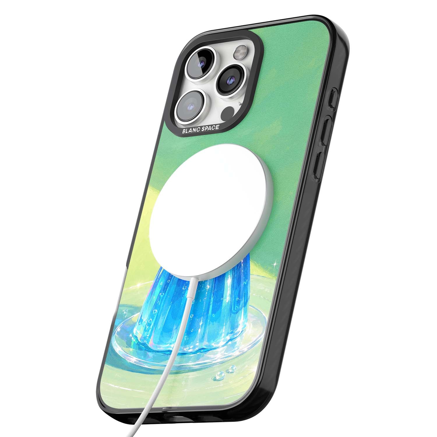 Cherry Jelly kawaii dessert iPhone case featuring blue jelly pudding, whipped cream and a red cherry | Black Impact Magsafe case for iPhone 16 Pro, iPhone 16 Pro Max