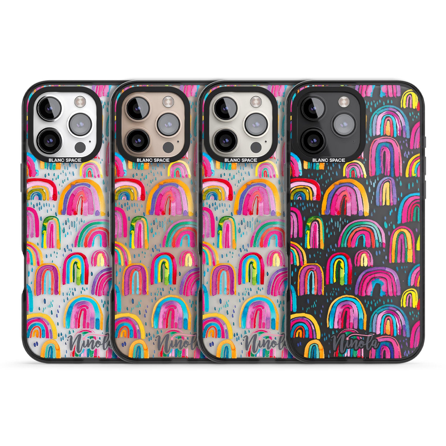 iPhone 16 Pro Max Cute Watercolor Rainbows Black Impact Phone Case
