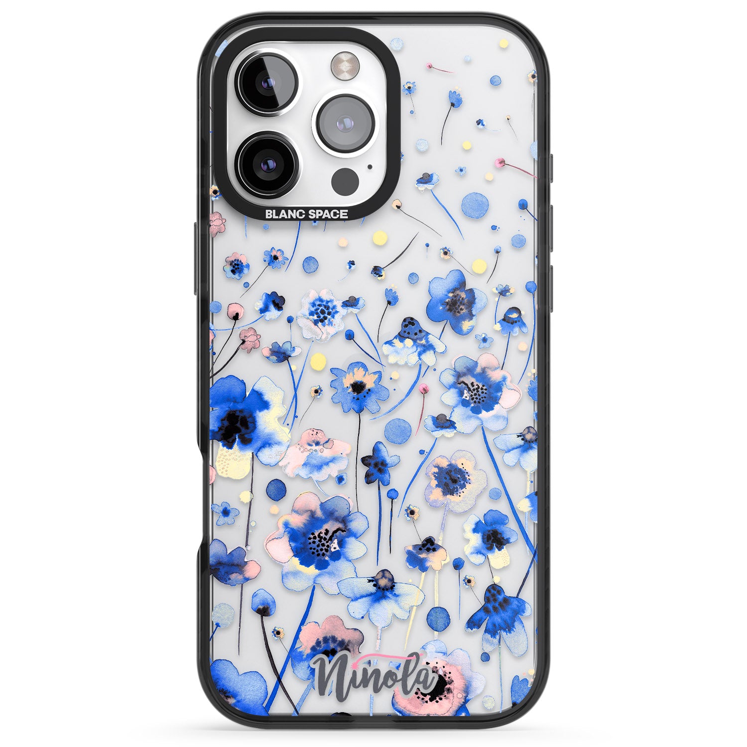 iPhone 16 Pro Max Ink Flowers Blue Black Impact Phone Case