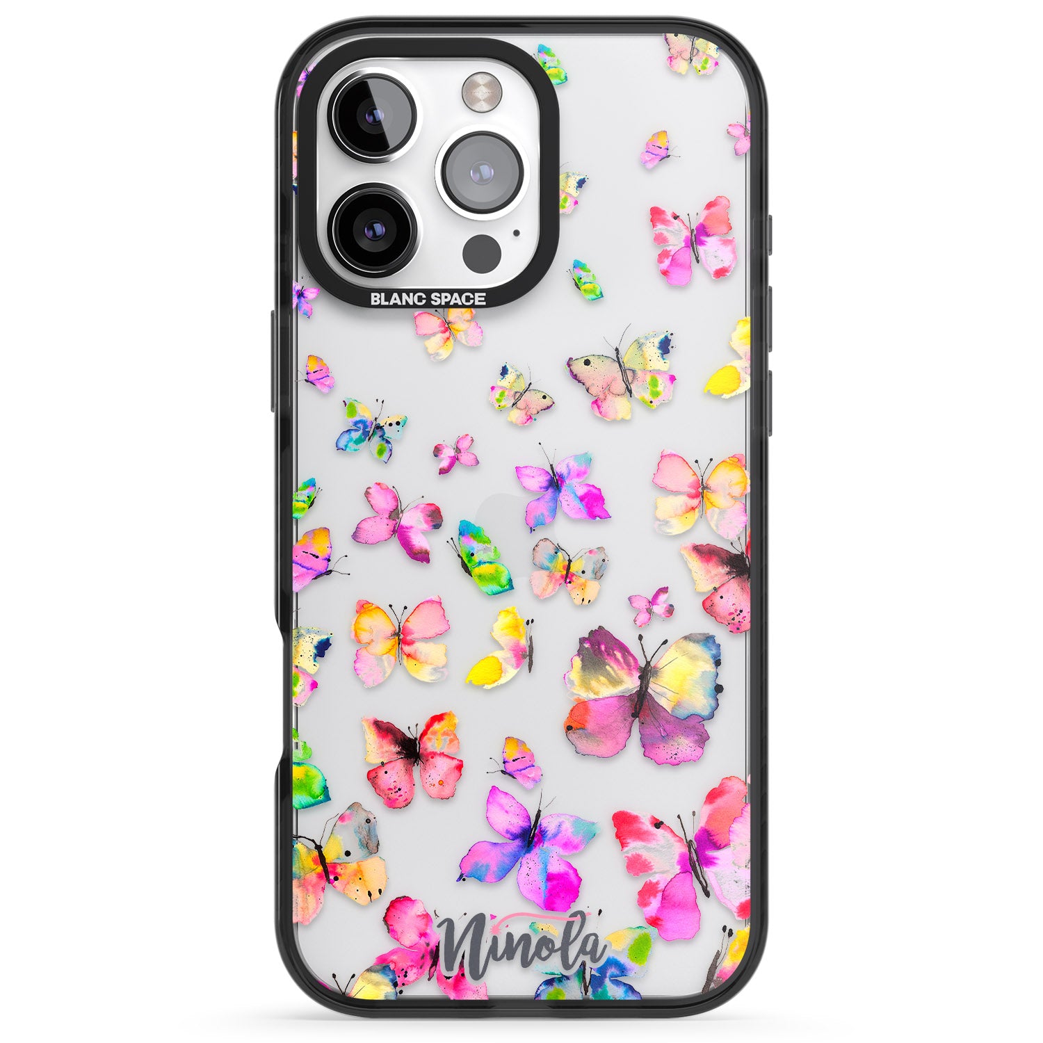 iPhone 16 Pro Max Watercolor Butterflies Black Impact Phone Case