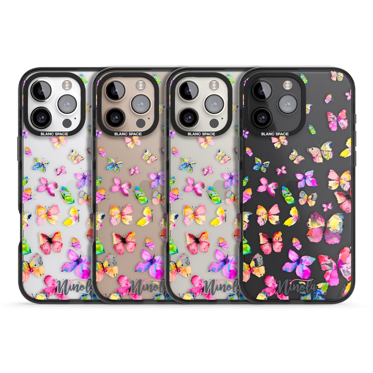 iPhone 16 Pro Max Watercolor Butterflies Black Impact Phone Case