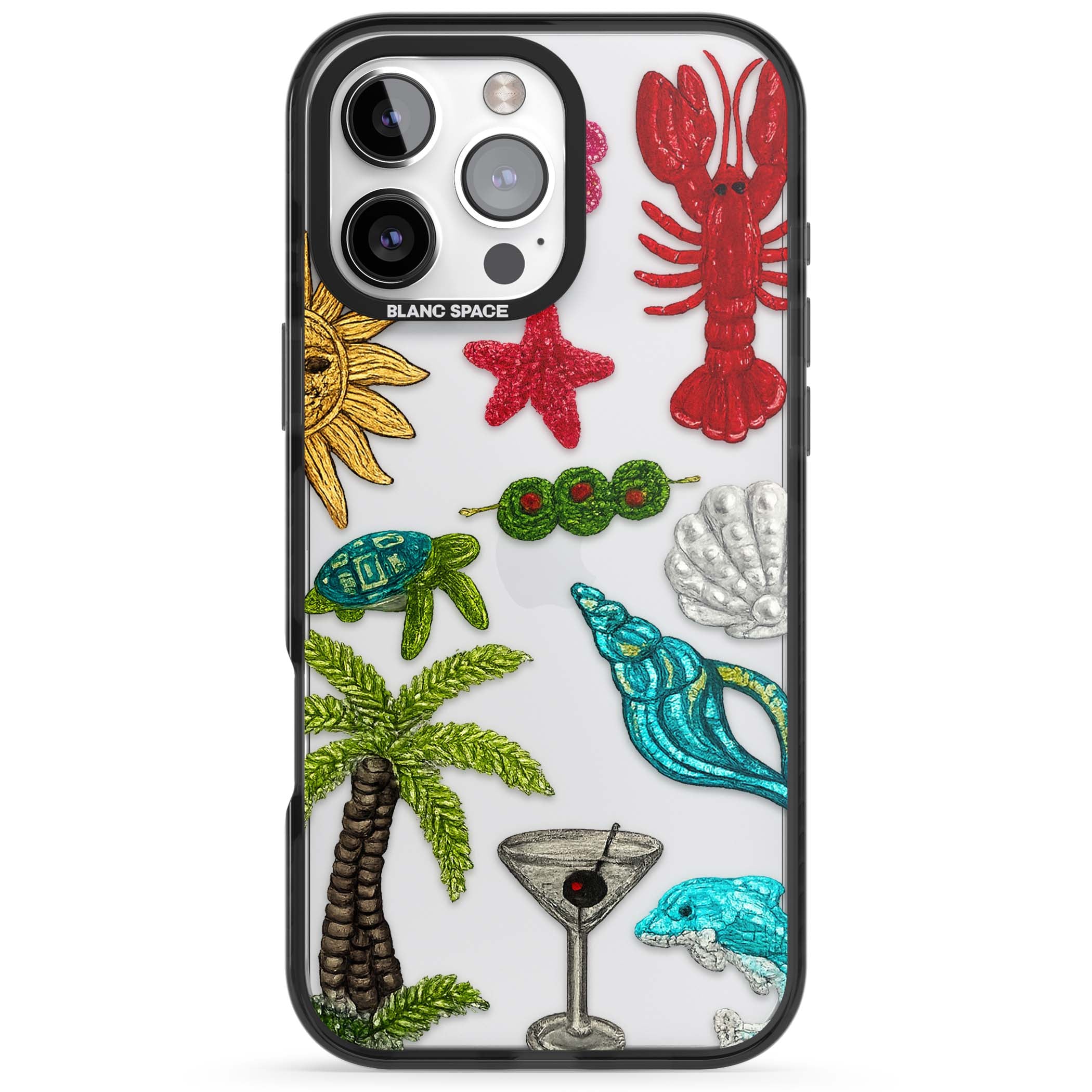 Painted Coastal Pattern coastal iPhone case | Black Impact case for iPhone 16 Pro, iPhone 16 Pro Max