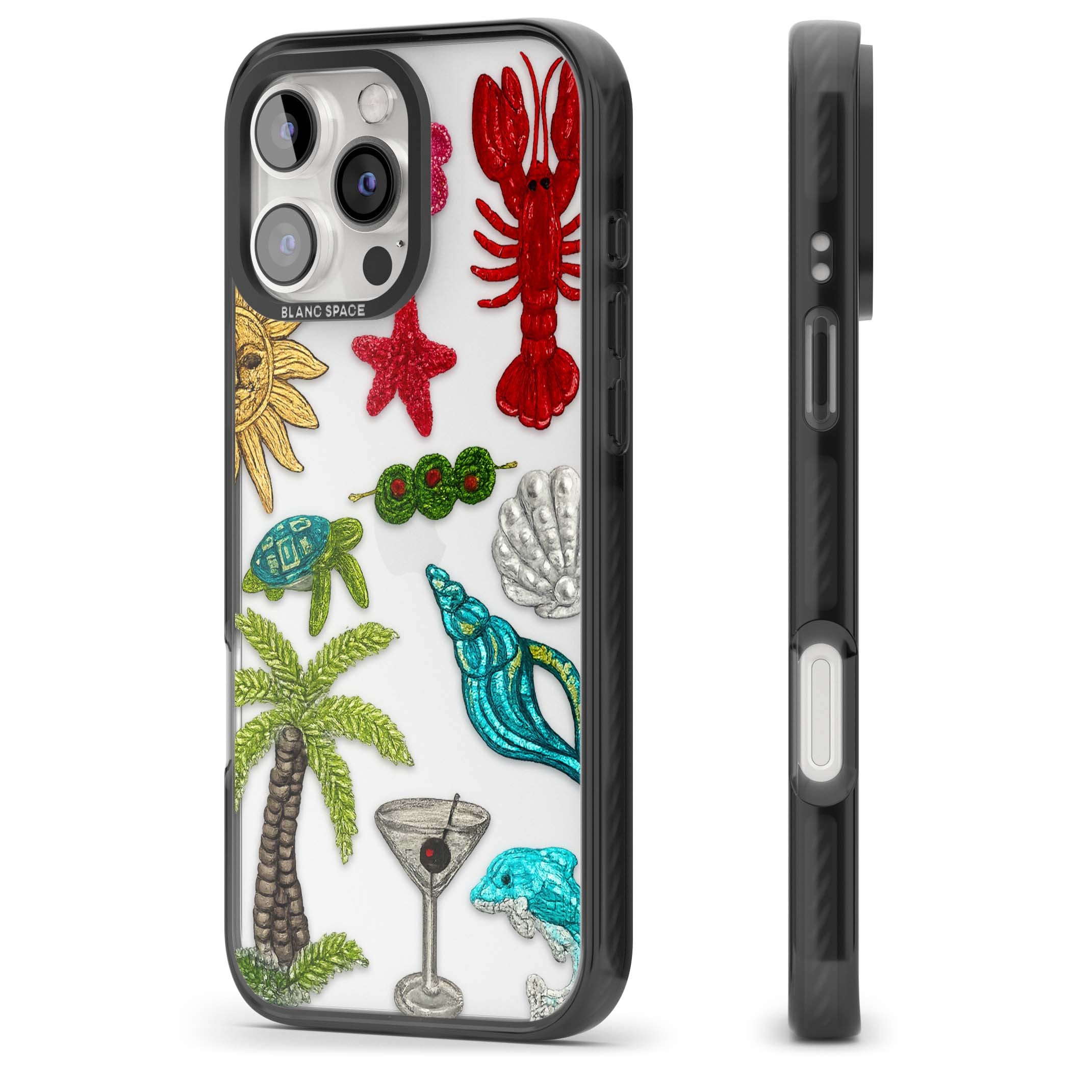 Painted Coastal Pattern coastal iPhone case | Black Impact case for iPhone 16 Pro, iPhone 16 Pro Max