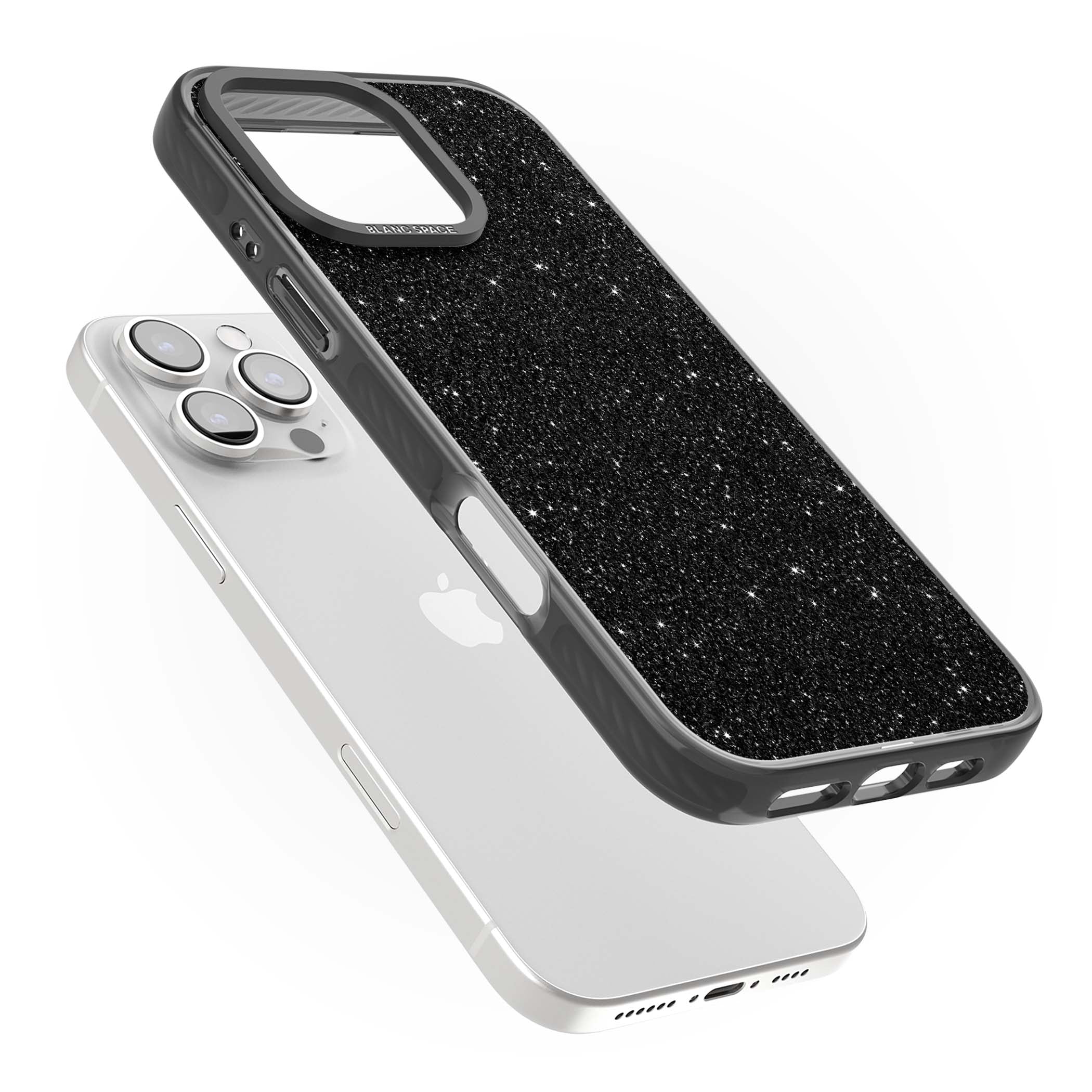 Black Glitter black glitter iPhone case featuring an all-over sparkly shimmer pattern on a jet black base | Black Impact case for iPhone 16 Pro, iPhone 16 Pro Max