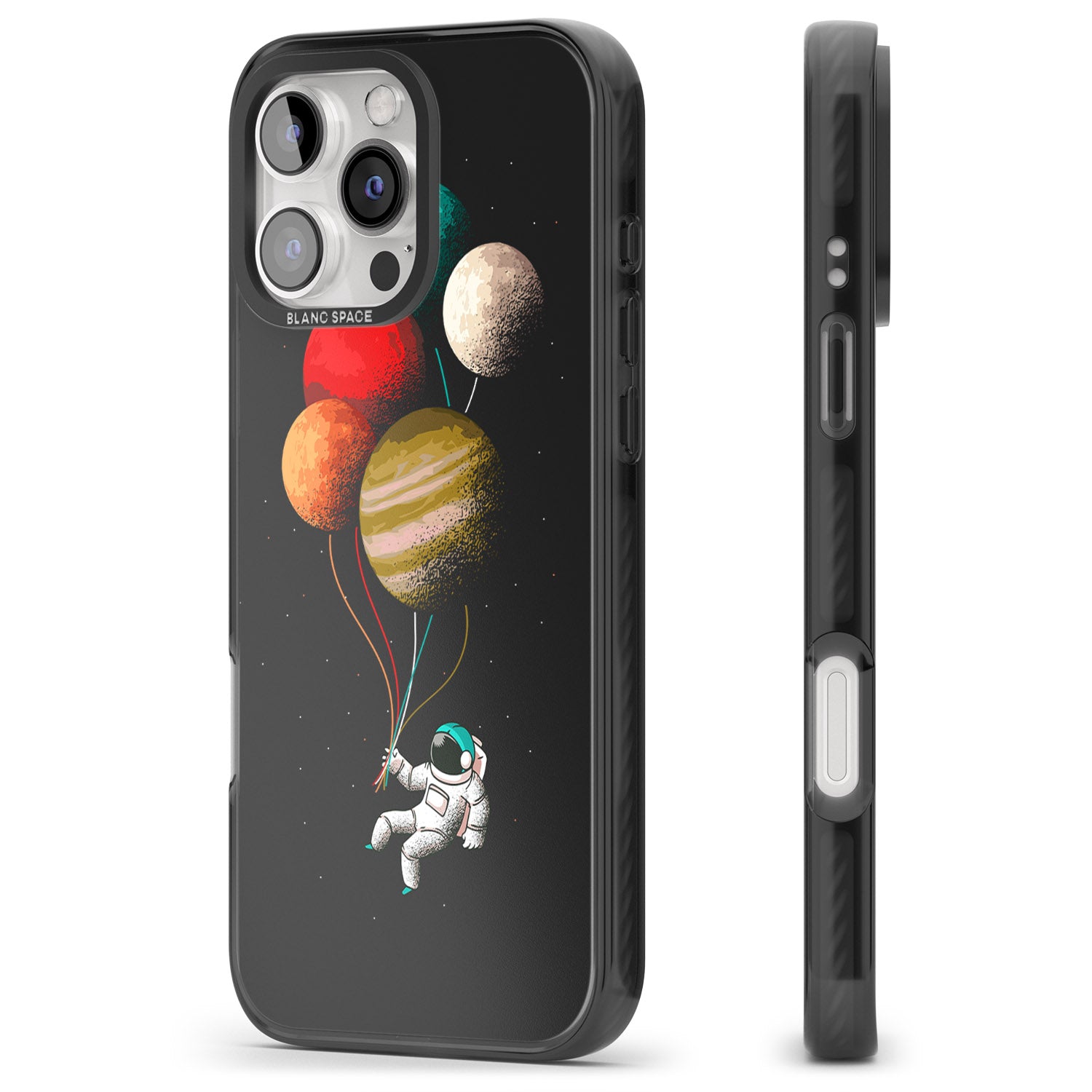 iPhone 16 Pro Max Astronaut Balloon Planets Black Impact Phone Case
