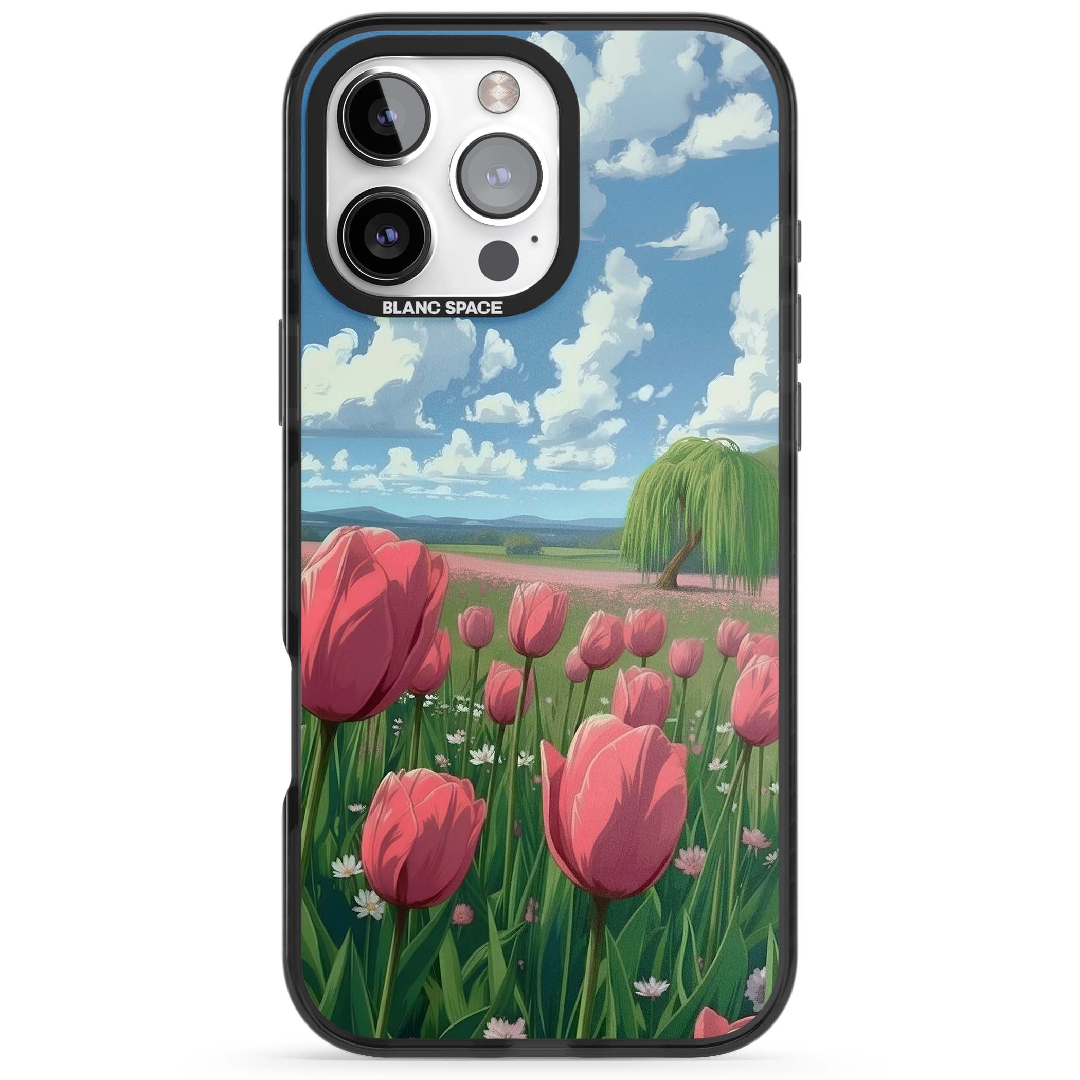 Willow By The Pink Tulips floral iPhone case | Black Impact case for iPhone 16 Pro, iPhone 16 Pro Max