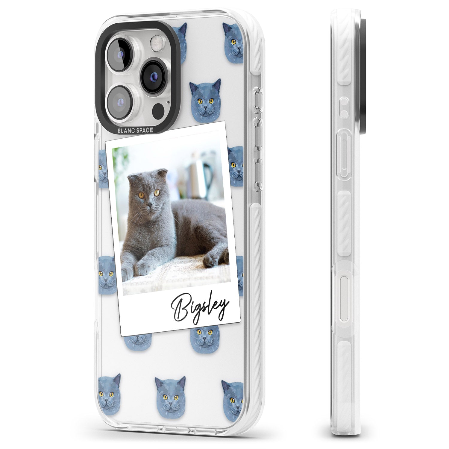 iPhone 16 Pro Max Personalised English Blue Cat Photo Black Impact Phone Case