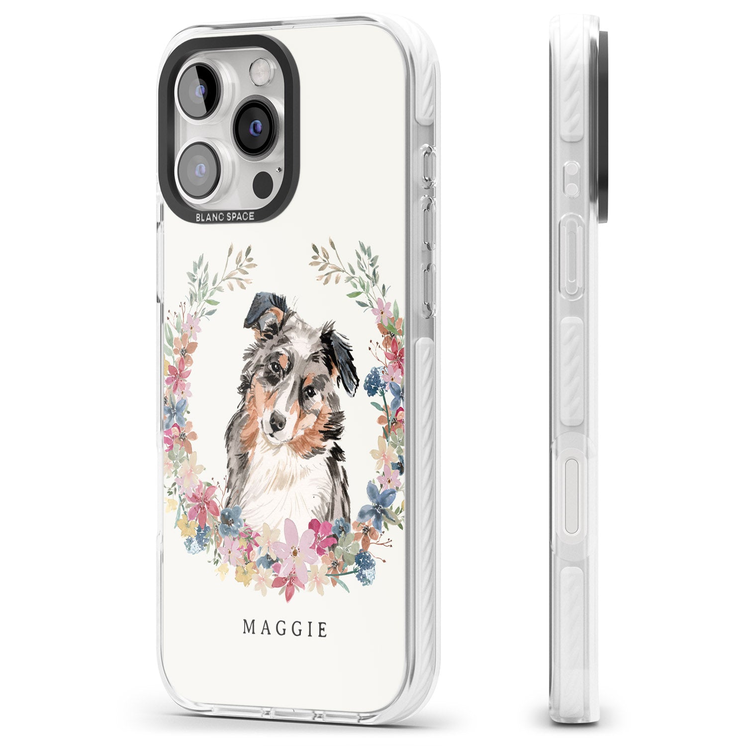iPhone 16 Pro Max Personalised Australian Shepherd Watercolour Dog Portrait Black Impact Phone Case