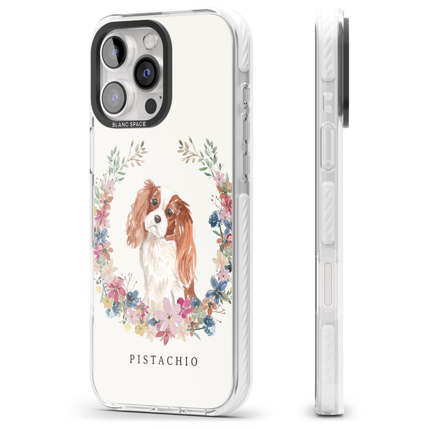 iPhone 16 Pro Max Personalised Cavalier King Charles Portrait Spaniel Black Impact Phone Case