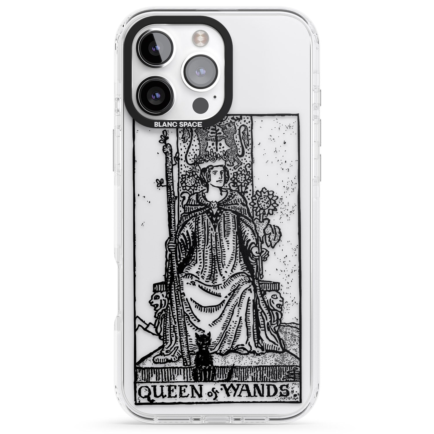 iPhone 16 Pro Max Personalised Queen of Wands Tarot Card - Transparent Black Impact Phone Case