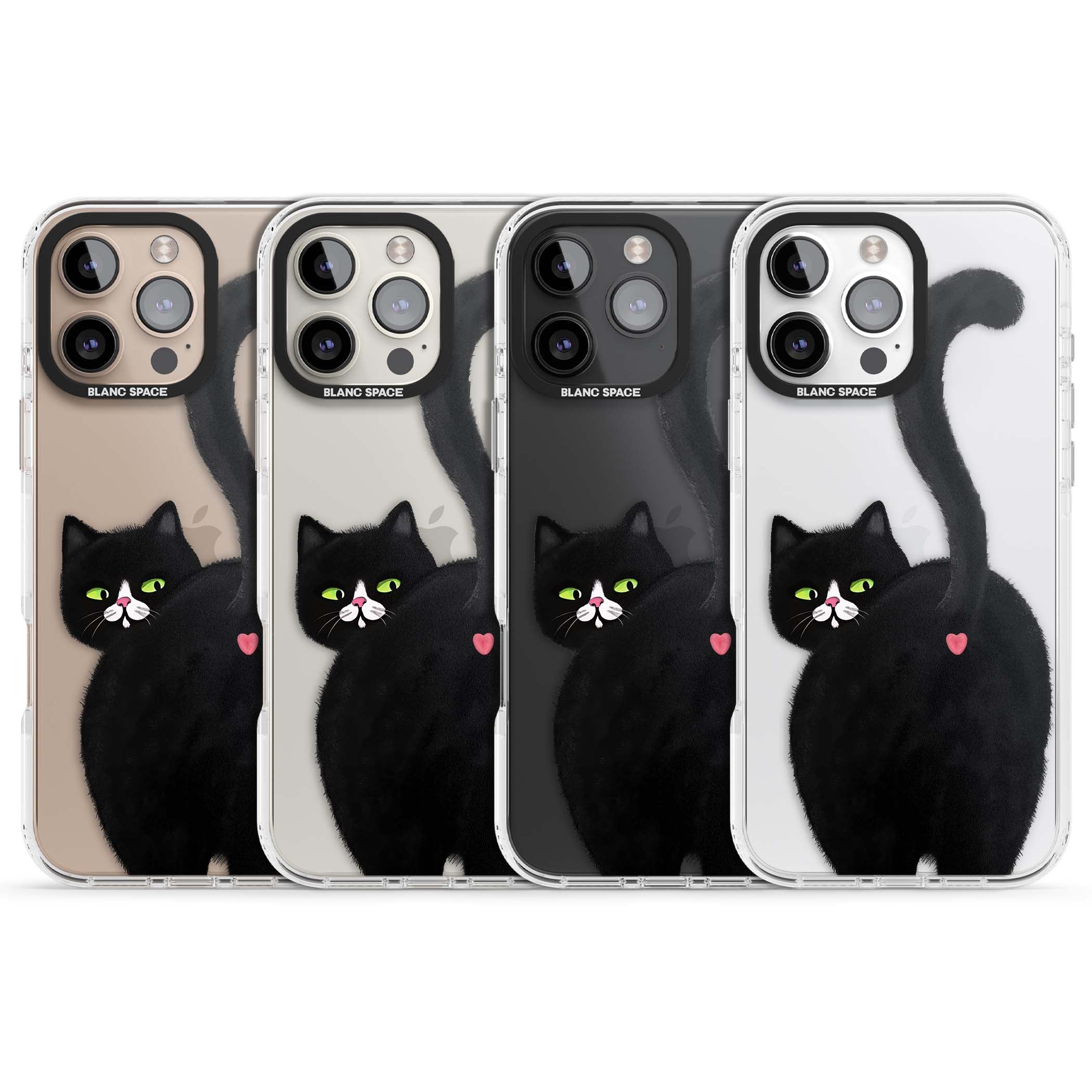 The Cat's Kiss cute cat iPhone case featuring a hand-painted tuxedo kitty with green eyes and a pink heart on a clear | Clear Impact case for iPhone 16 Pro, iPhone 16 Pro Max