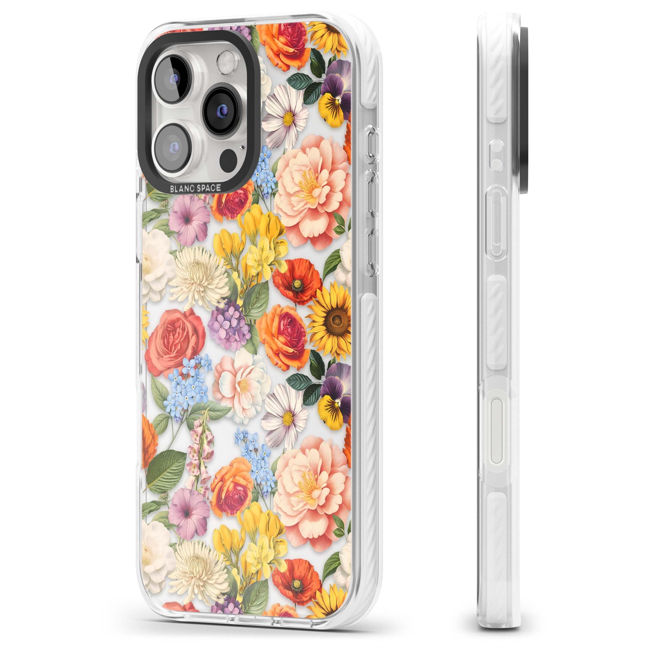 Bloom Basket floral iPhone case featuring cottage garden flowers including peonies, sunflowers, and wildflowers in pastel col | Clear Impact case for iPhone 16 Pro, iPhone 16 Pro Max