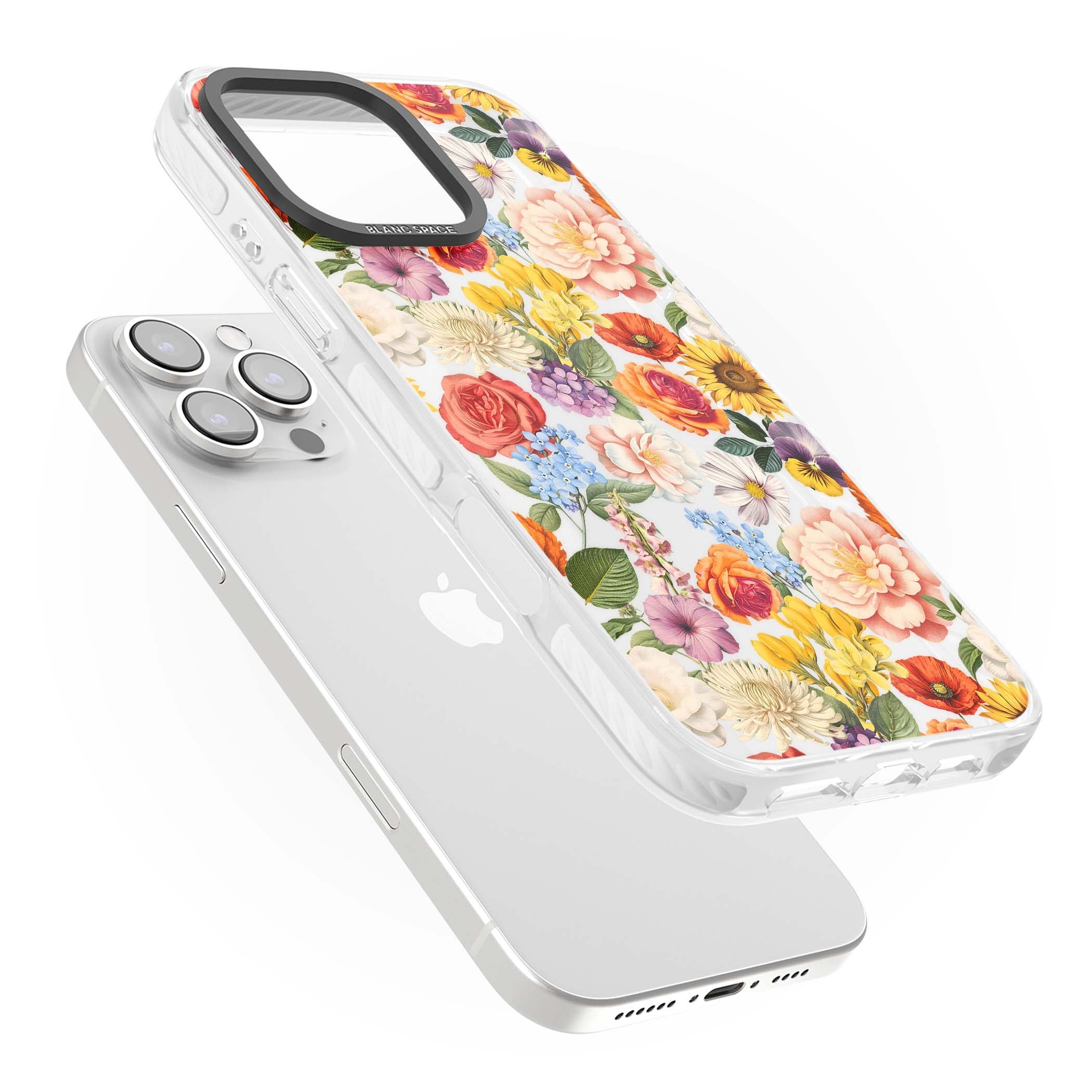 Bloom Basket floral iPhone case featuring cottage garden flowers including peonies, sunflowers, and wildflowers in pastel col | Clear Impact case for iPhone 16 Pro, iPhone 16 Pro Max