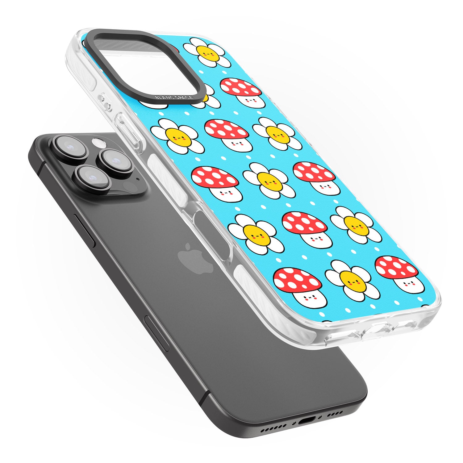 iPhone 16 Pro Max Shroom Bunnies Kawaii Pattern Black Impact Phone Case