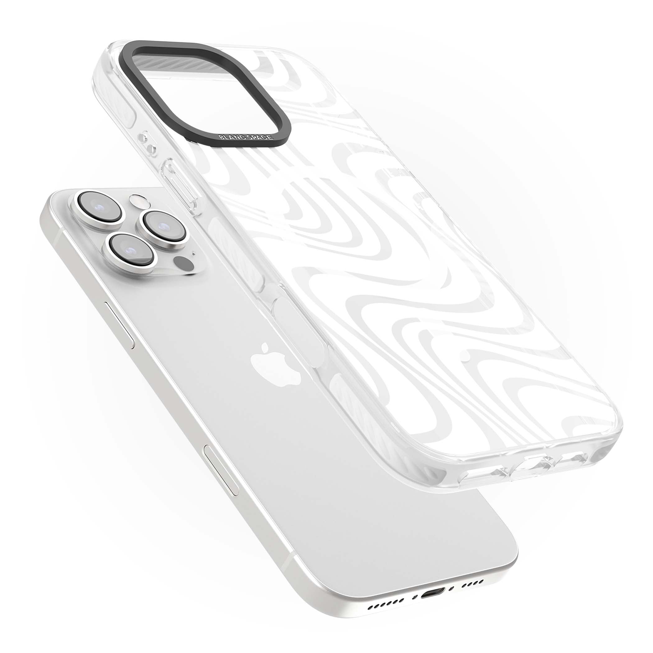 White Abstract Waves abstract iPhone case featuring flowing grey wave pattern on clear background | Impact Magsafe case for iPhone 16 Pro, iPhone 16 Pro Max